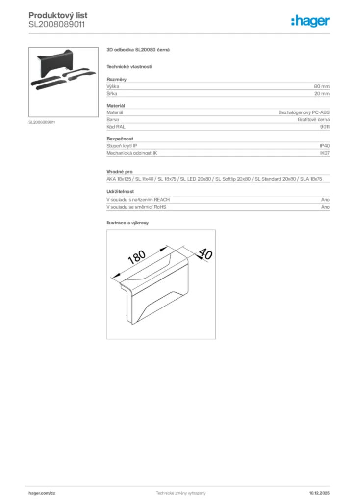 Obrázek Hager Produktový list SL2008089011 | Hager