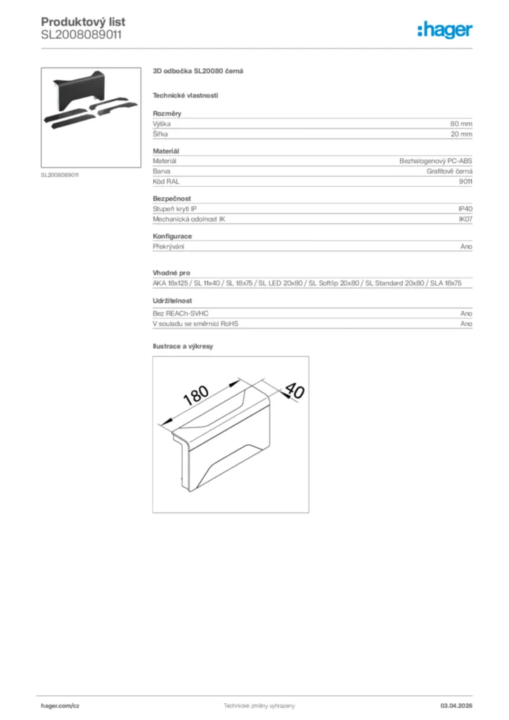 Obrázek Hager Product data sheet SL2008089011 | Hager