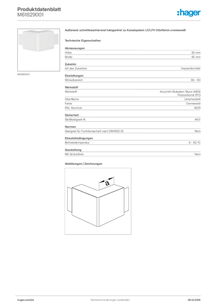 Bild Hager Produktdatenblatt M61829001 | Hager Deutschland