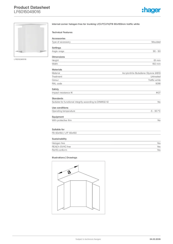 Image Hager Product data sheet LF6015049016  | Hager Africa