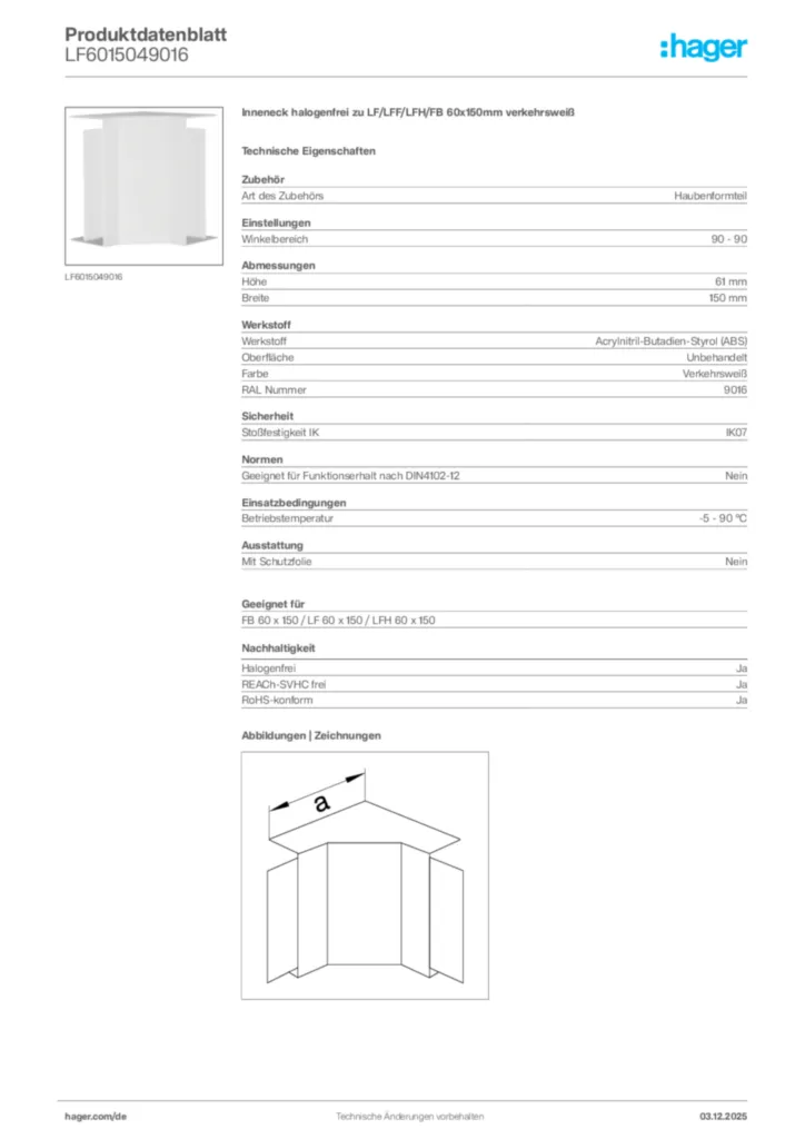 Bild Hager Produktdatenblatt LF6015049016 | Hager Deutschland