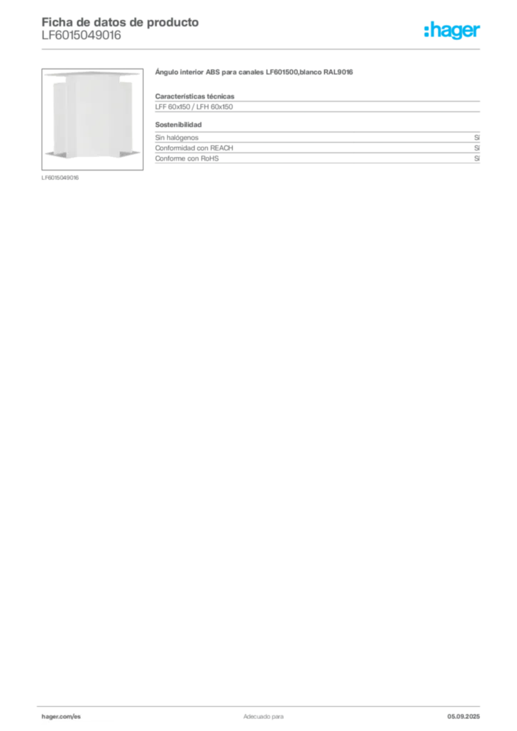 Imagen Hager Ficha de datos de producto LF6015049016 | Hager España