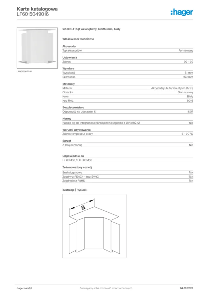Zdjęcie Hager Karta katalogowa LF6015049016 | Hager Polska