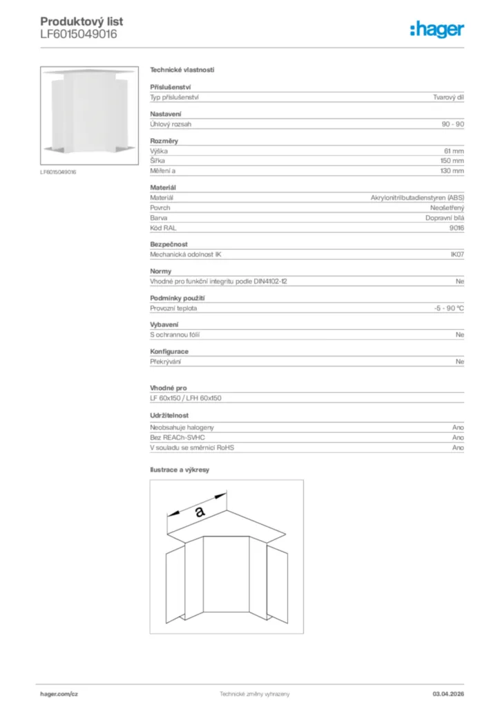 Obrázek Hager Product data sheet LF6015049016 | Hager