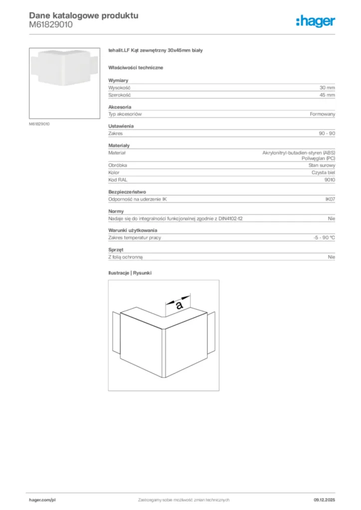 Zdjęcie Hager Karta katalogowa M61829010 | Hager Polska