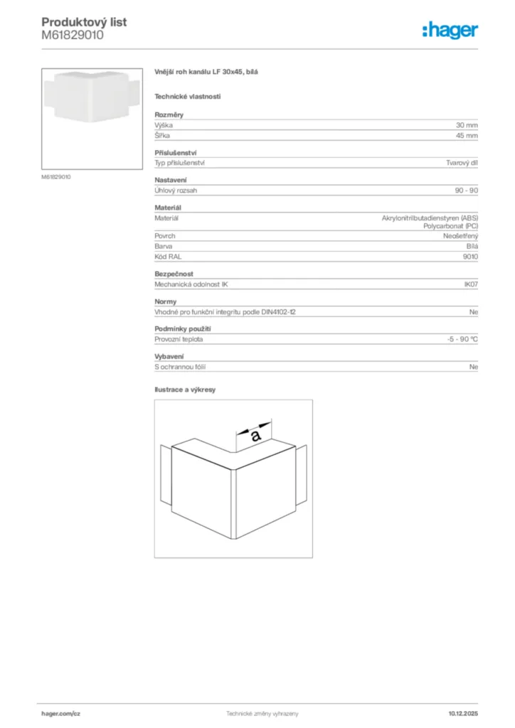 Obrázek Hager Produktový list M61829010 | Hager