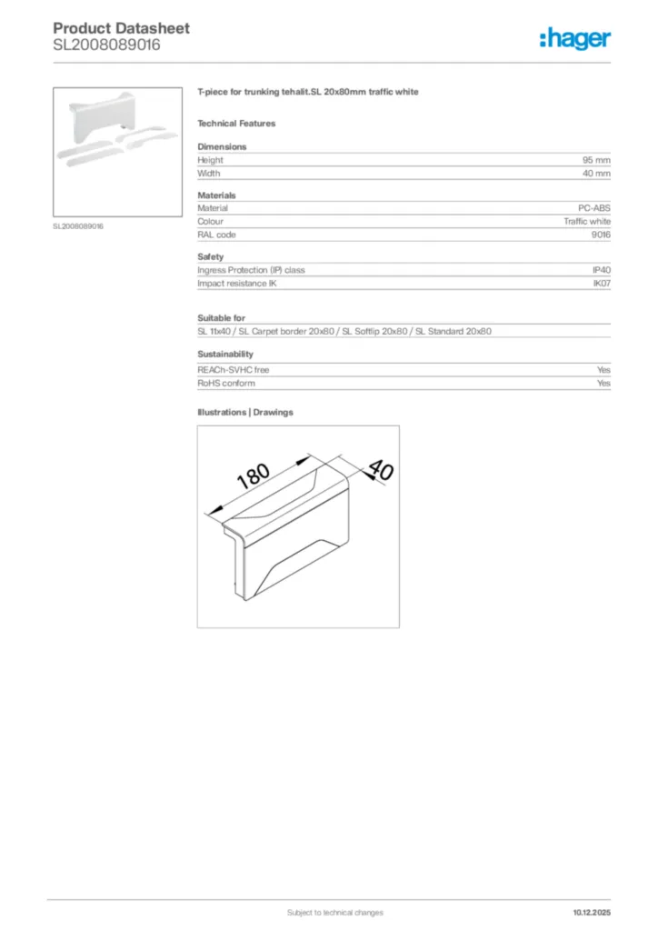 Image Hager Product data sheet SL2008089016  | Hager Africa