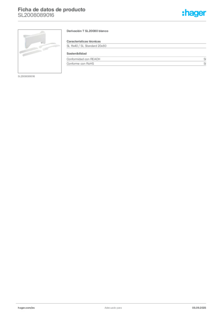 Imagen Hager Ficha de datos de producto SL2008089016 | Hager España