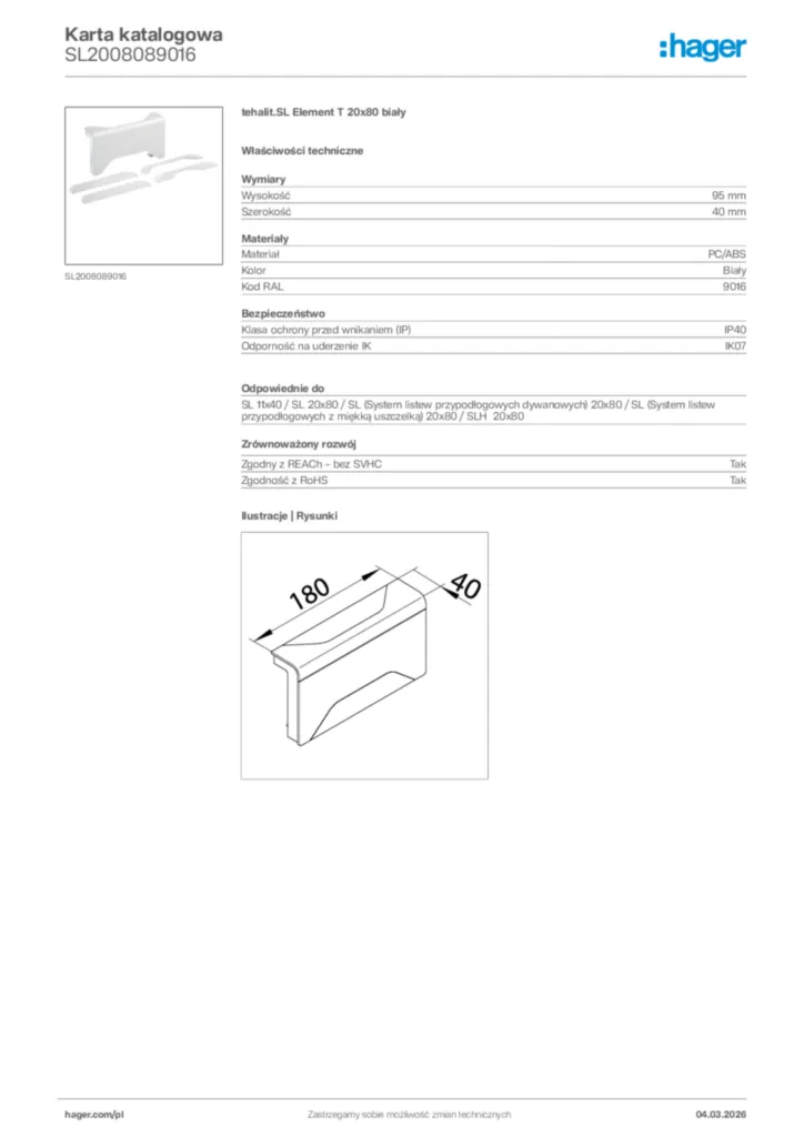 Zdjęcie Hager Karta katalogowa SL2008089016 | Hager Polska