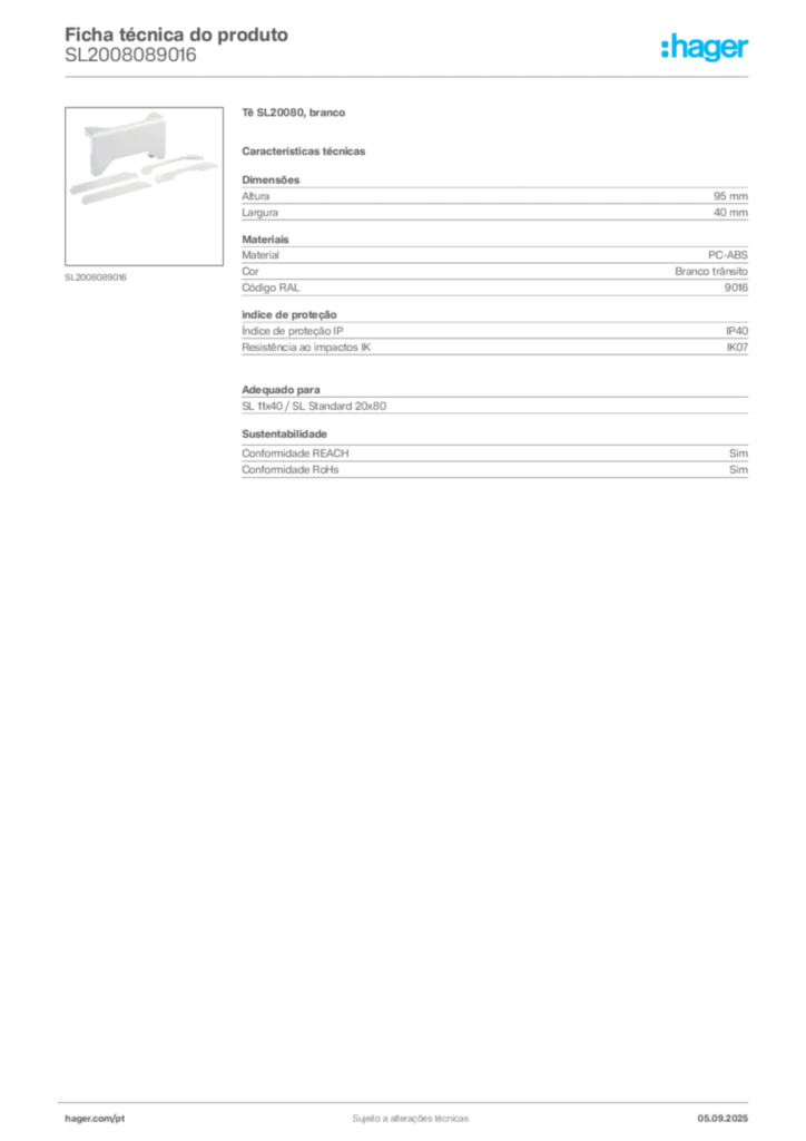 Imagem Hager Ficha técnica do produto SL2008089016 | Hager Portugal