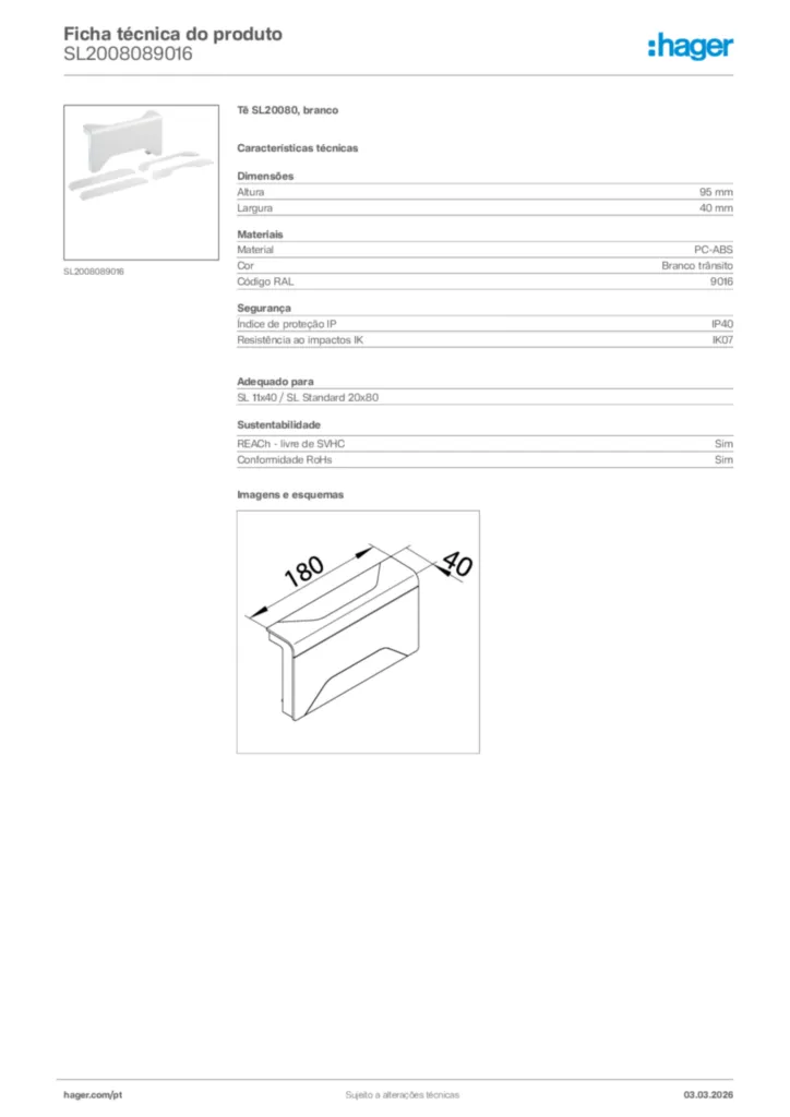 Imagem Hager Ficha técnica do produto SL2008089016 | Hager Portugal