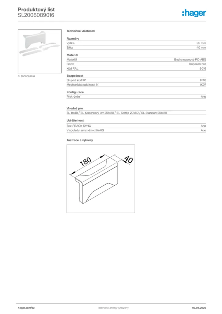 Obrázek Hager Product data sheet SL2008089016 | Hager