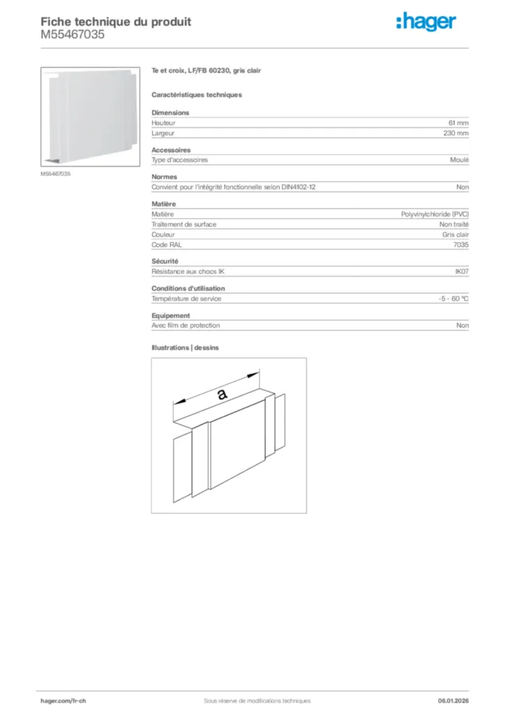 Image Hager Fiche technique du produit M55467035 | Hager Suisse