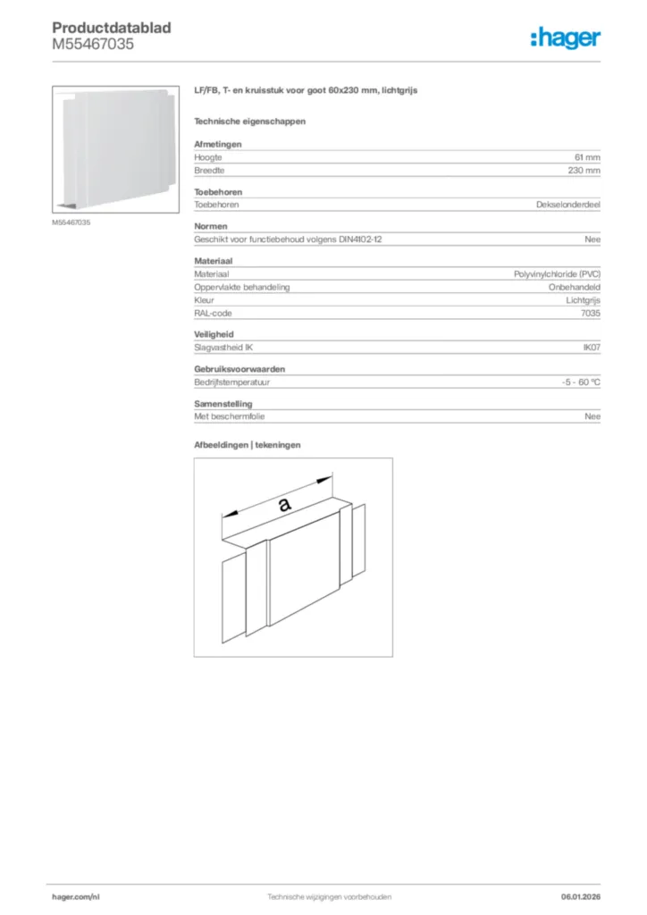 Afbeelding Hager Productdatablad M55467035 | Hager Nederland