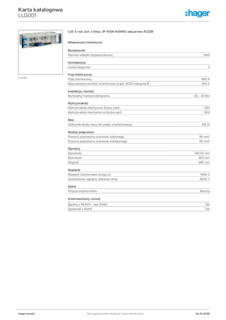 Zdjęcie Hager Karta katalogowa LLG001 | Hager Polska