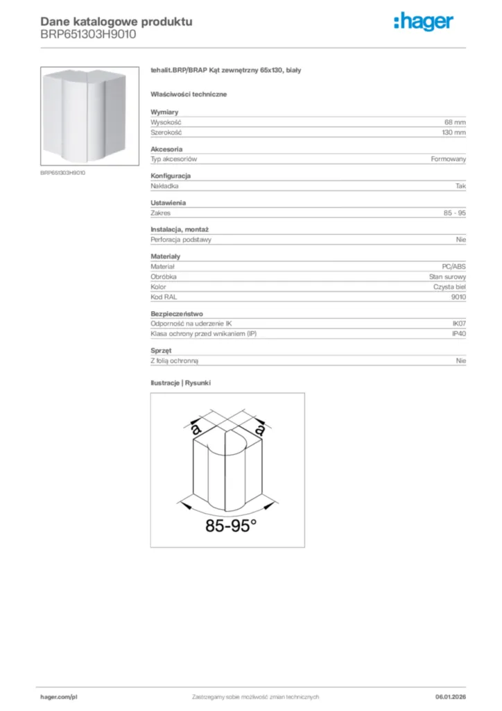 Zdjęcie Hager Karta katalogowa BRP651303H9010 | Hager Polska