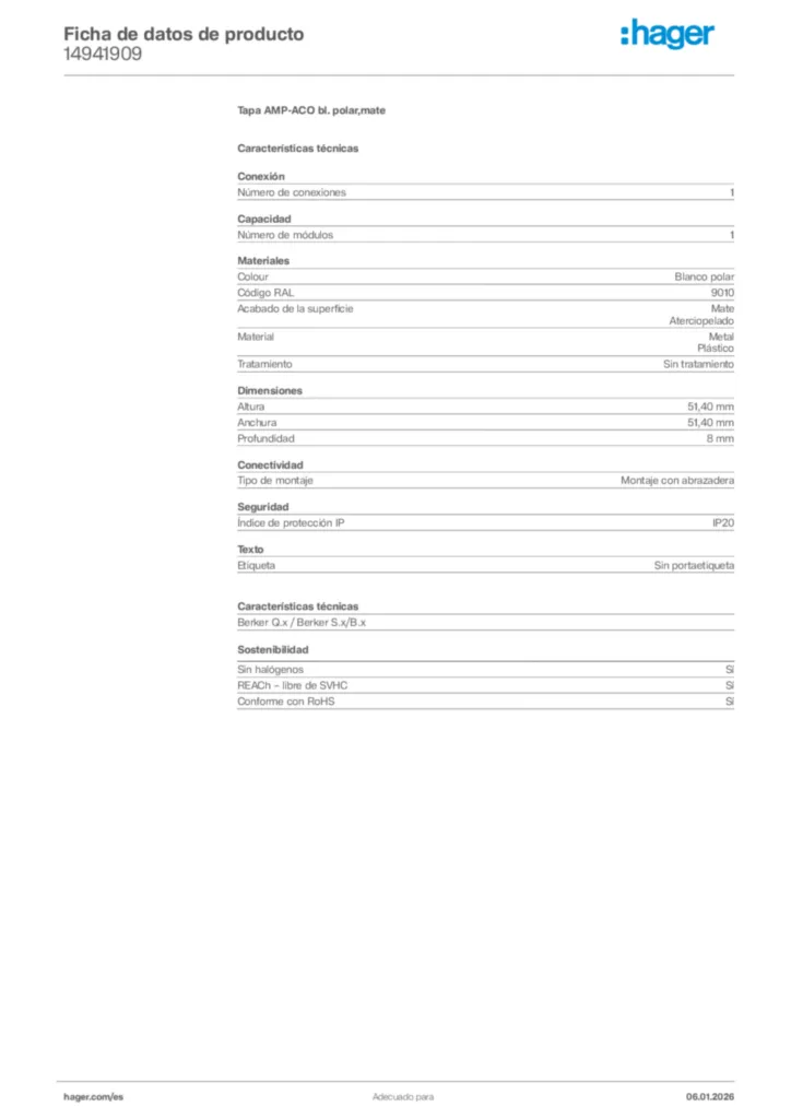 Imagen Hager Ficha de datos de producto 14941909 | Hager España