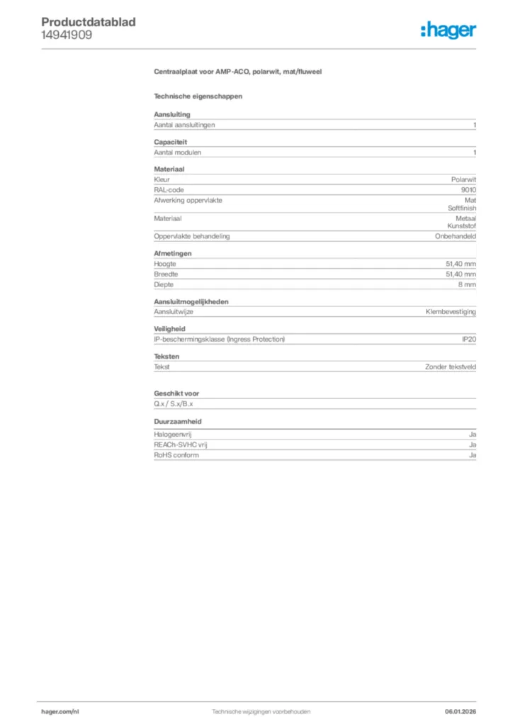 Afbeelding Hager Productdatablad 14941909 | Hager Nederland