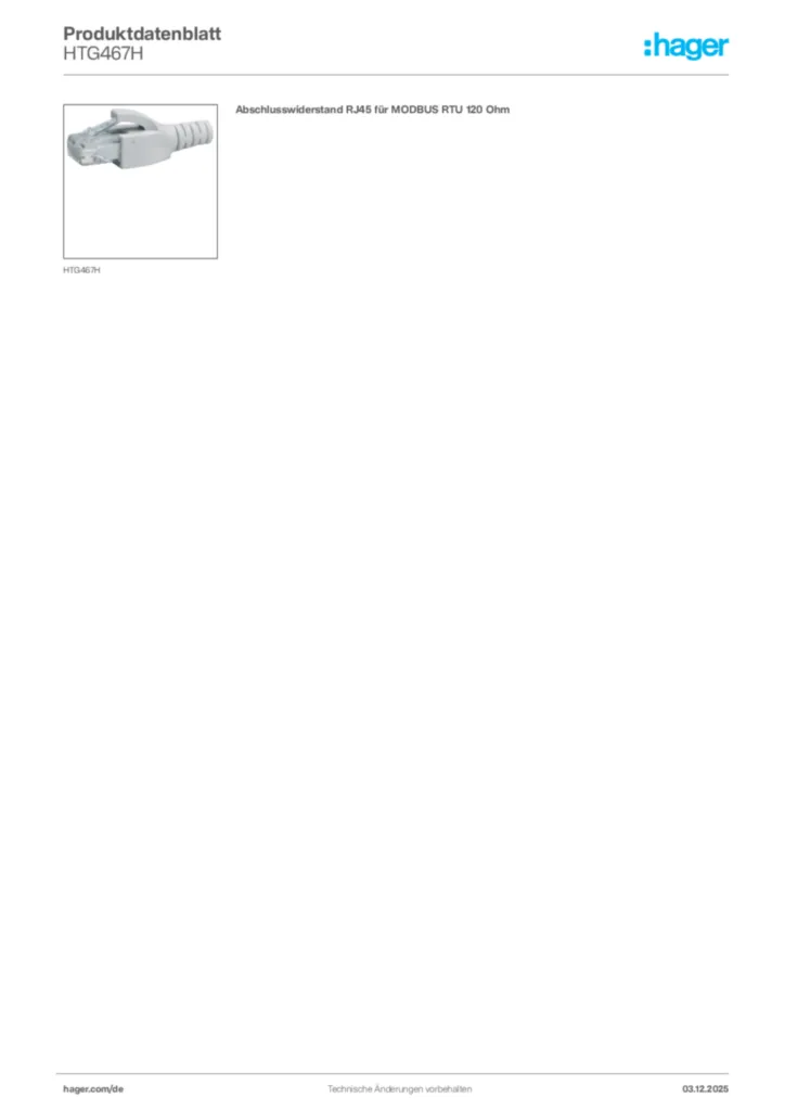 Bild Hager Produktdatenblatt HTG467H | Hager Deutschland