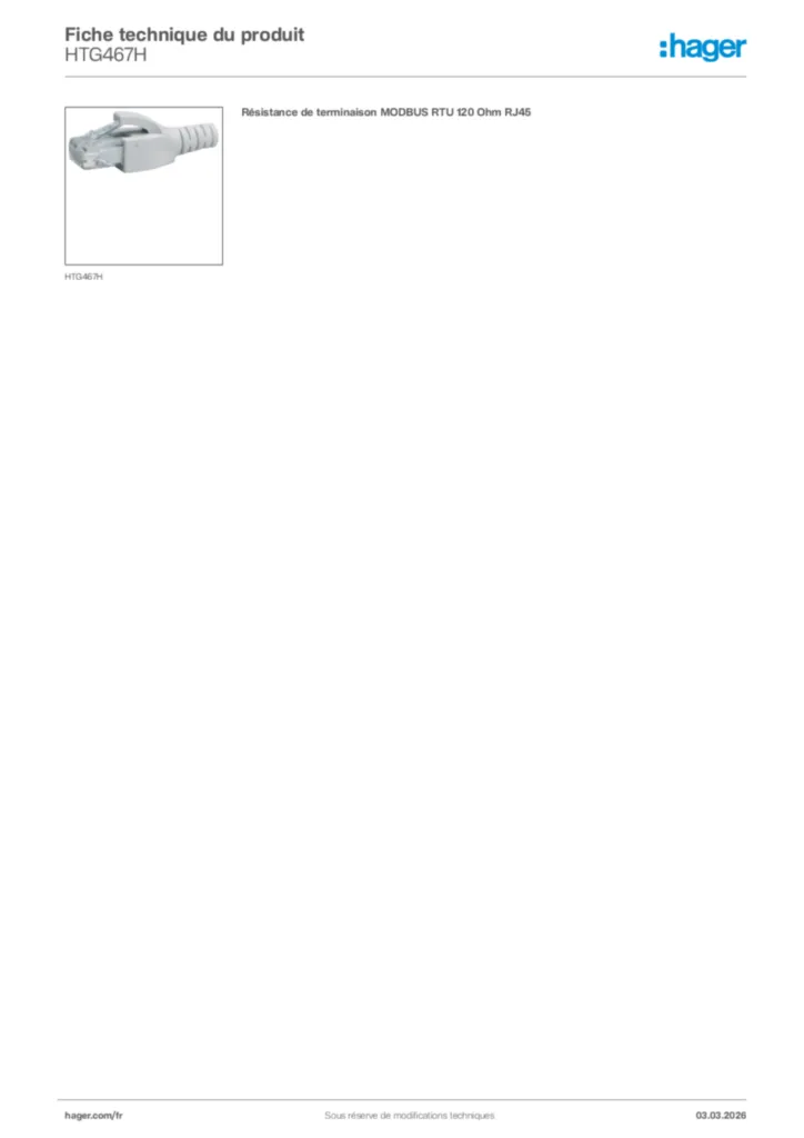 Image Hager Fiche technique du produit HTG467H | Hager France