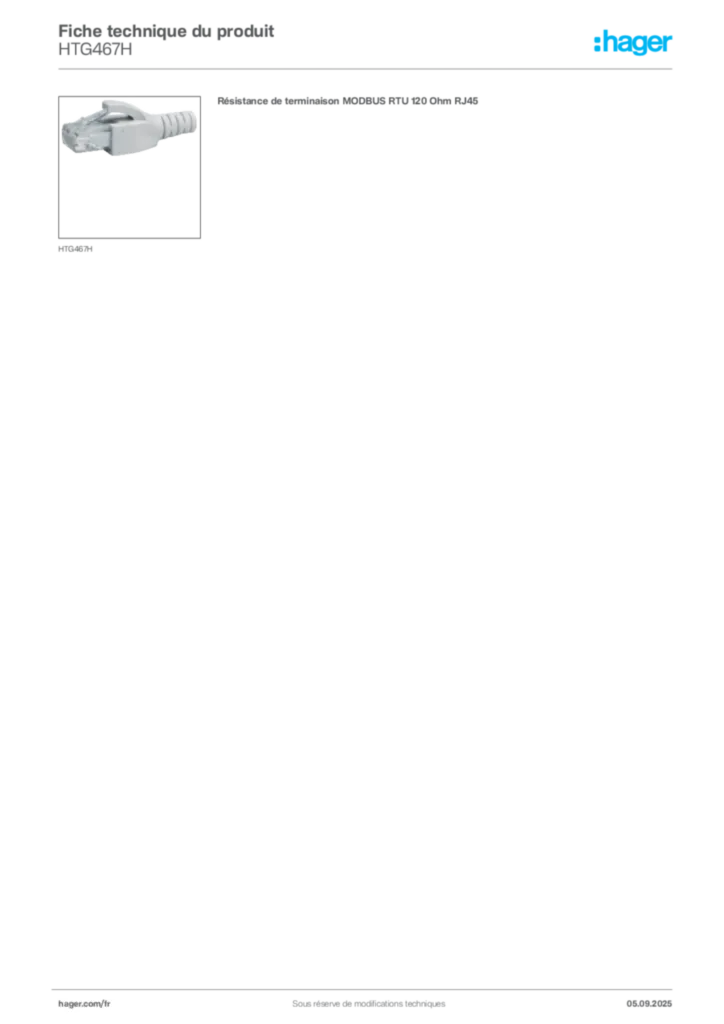 Image Hager Fiche technique du produit HTG467H | Hager France