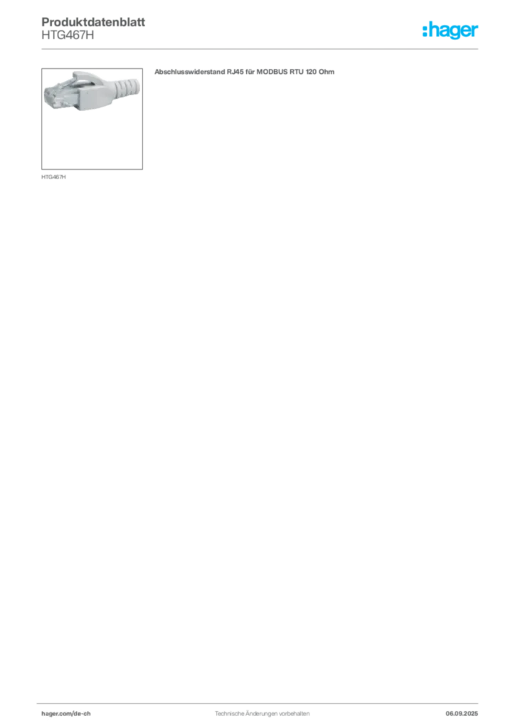 Bild Hager Produktdatenblatt HTG467H | Hager Schweiz