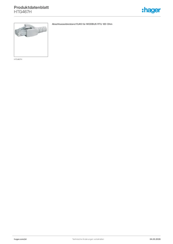 Bild Hager Produktdatenblatt HTG467H | Hager Deutschland