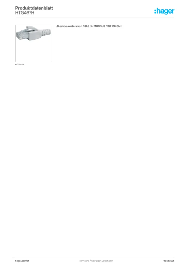 Bild Hager Produktdatenblatt HTG467H | Hager Deutschland