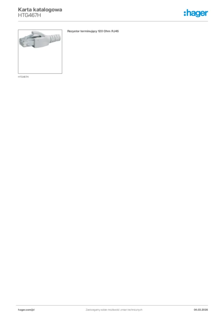 Zdjęcie Hager Karta katalogowa HTG467H | Hager Polska