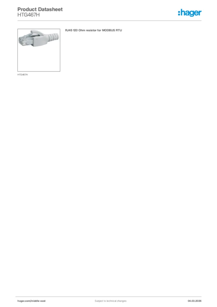 Image Hager Product data sheet HTG467H  | Hager