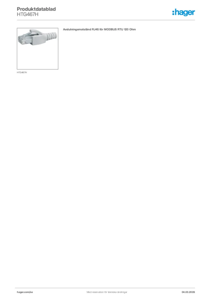 Bild Hager Produktdatablad HTG467H | Hager Sverige