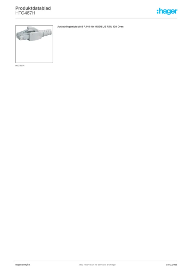 Bild Hager Produktdatablad HTG467H | Hager Sverige