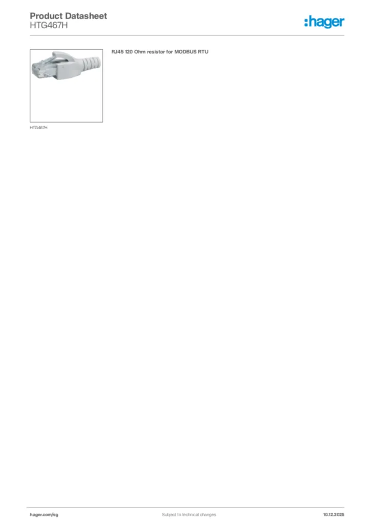 Image Hager Product data sheet HTG467H  | Hager