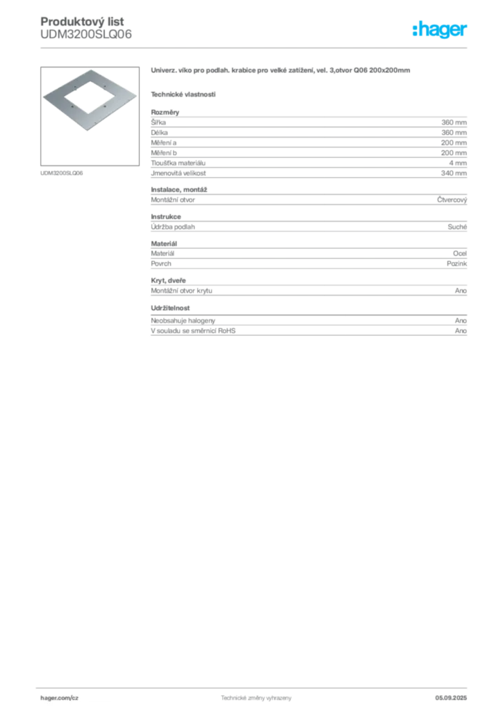 Obrázek Hager Produktový list UDM3200SLQ06 | Hager