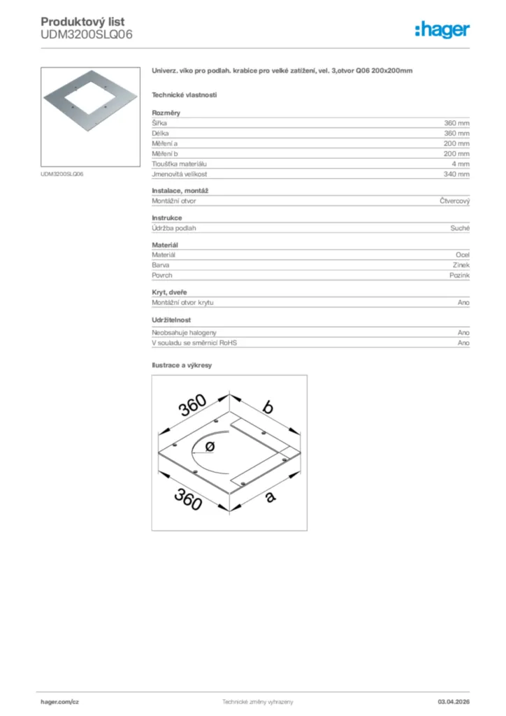 Obrázek Hager Product data sheet UDM3200SLQ06 | Hager