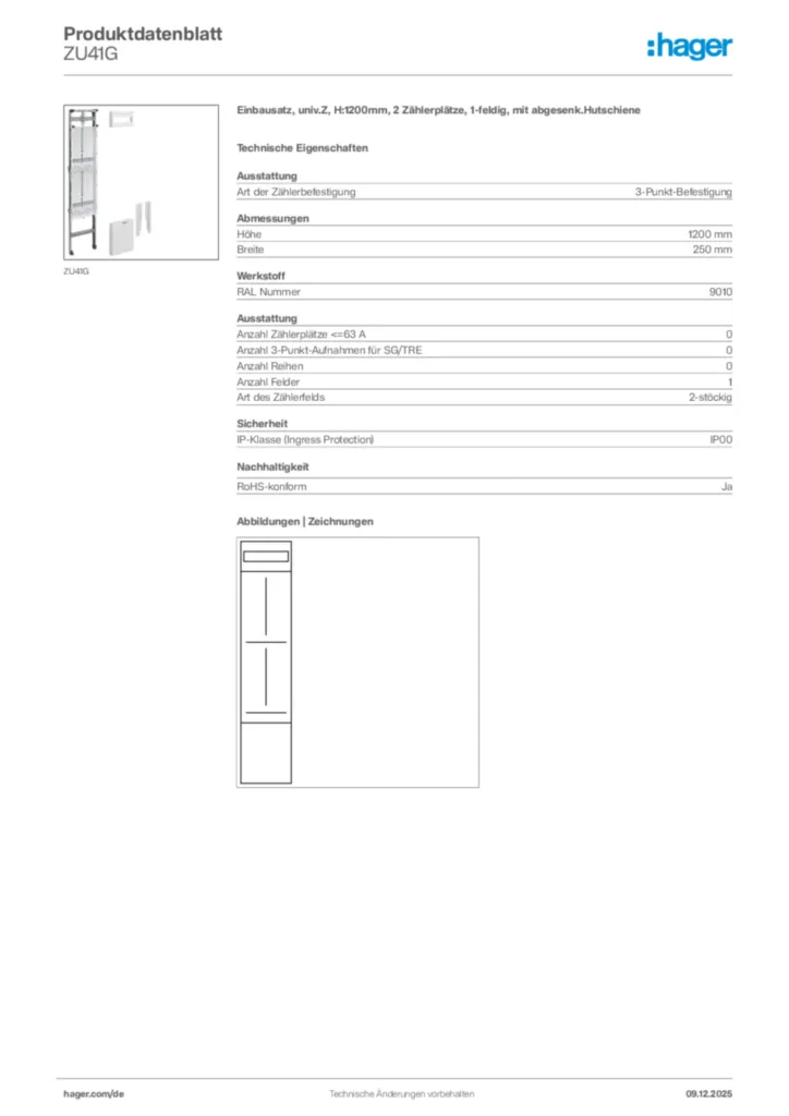 Hager Produktdatenblatt ZU41G