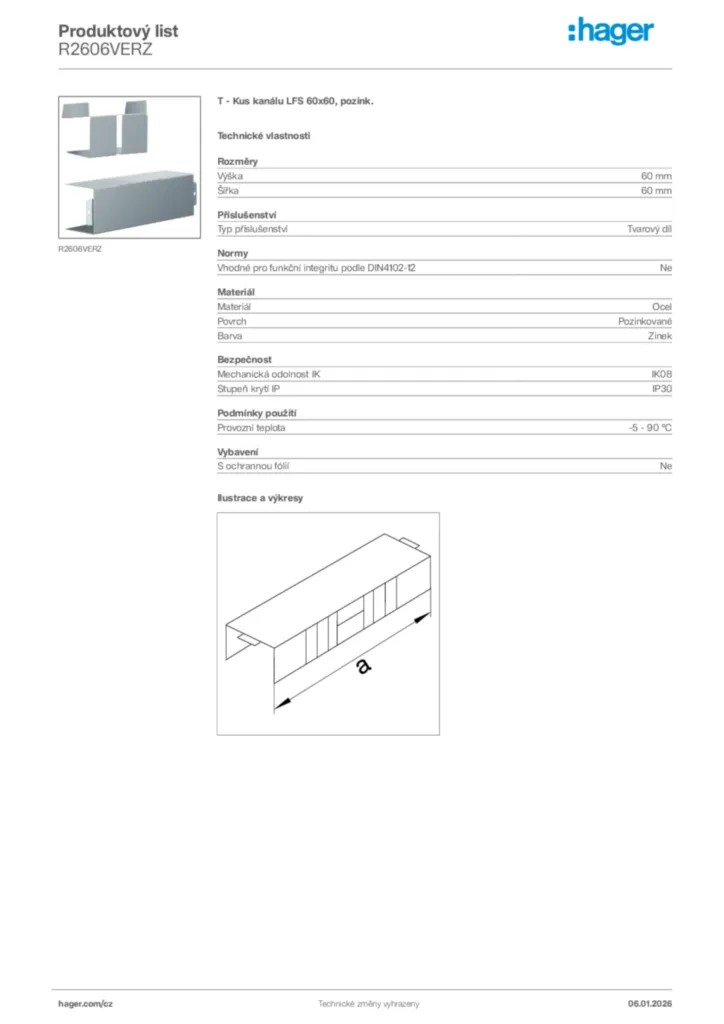 Obrázek Hager Product data sheet R2606VERZ | Hager