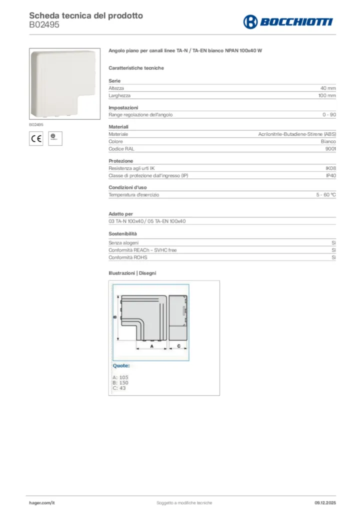 Immagine Bocchiotti Scheda tecnica del prodotto B02495 | Hager Italia