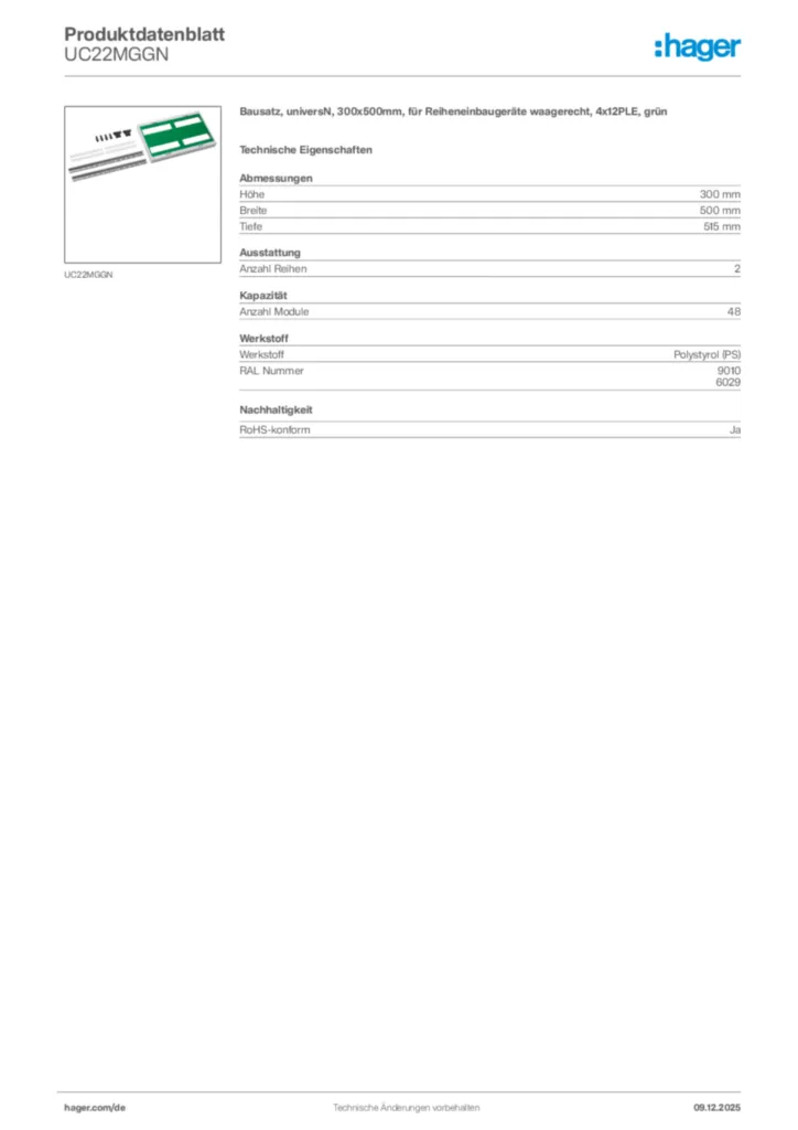 Bild Hager Produktdatenblatt UC22MGGN | Hager Deutschland