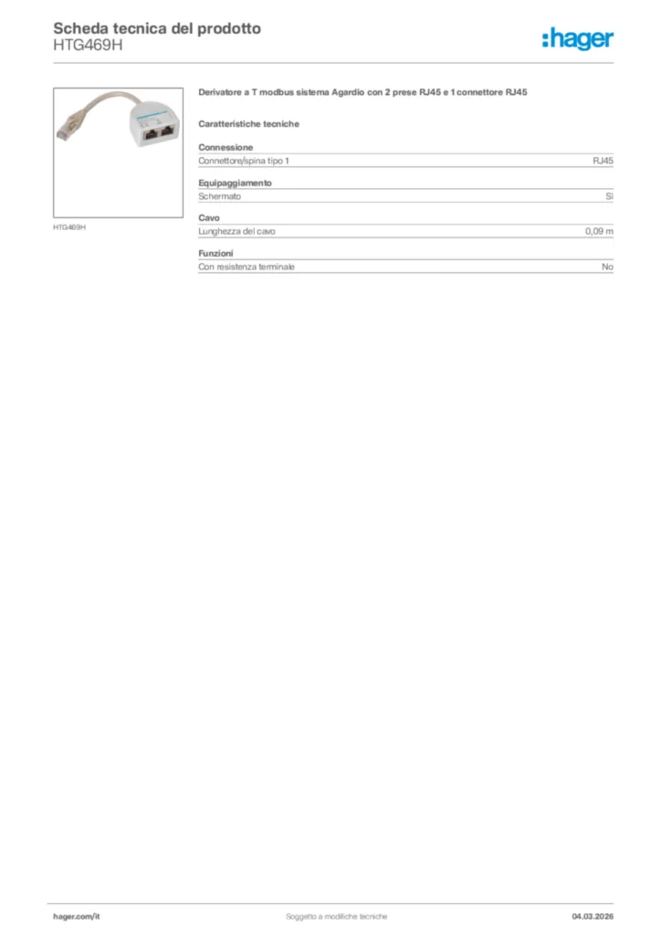 Immagine Hager Scheda tecnica del prodotto HTG469H | Hager Italia