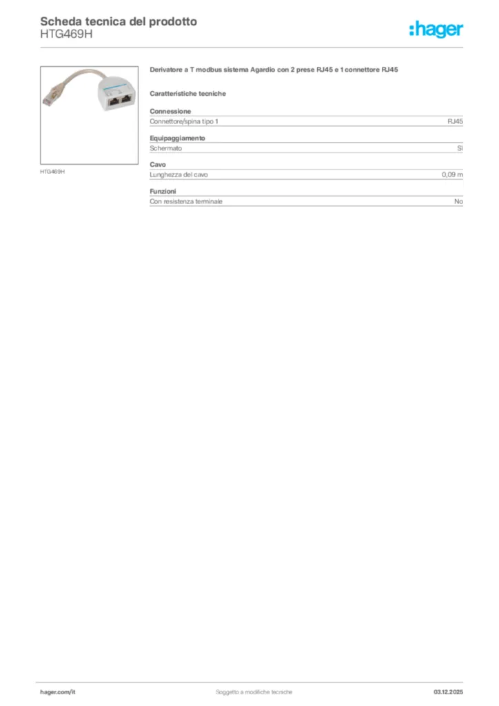 Immagine Hager Scheda tecnica del prodotto HTG469H | Hager Italia