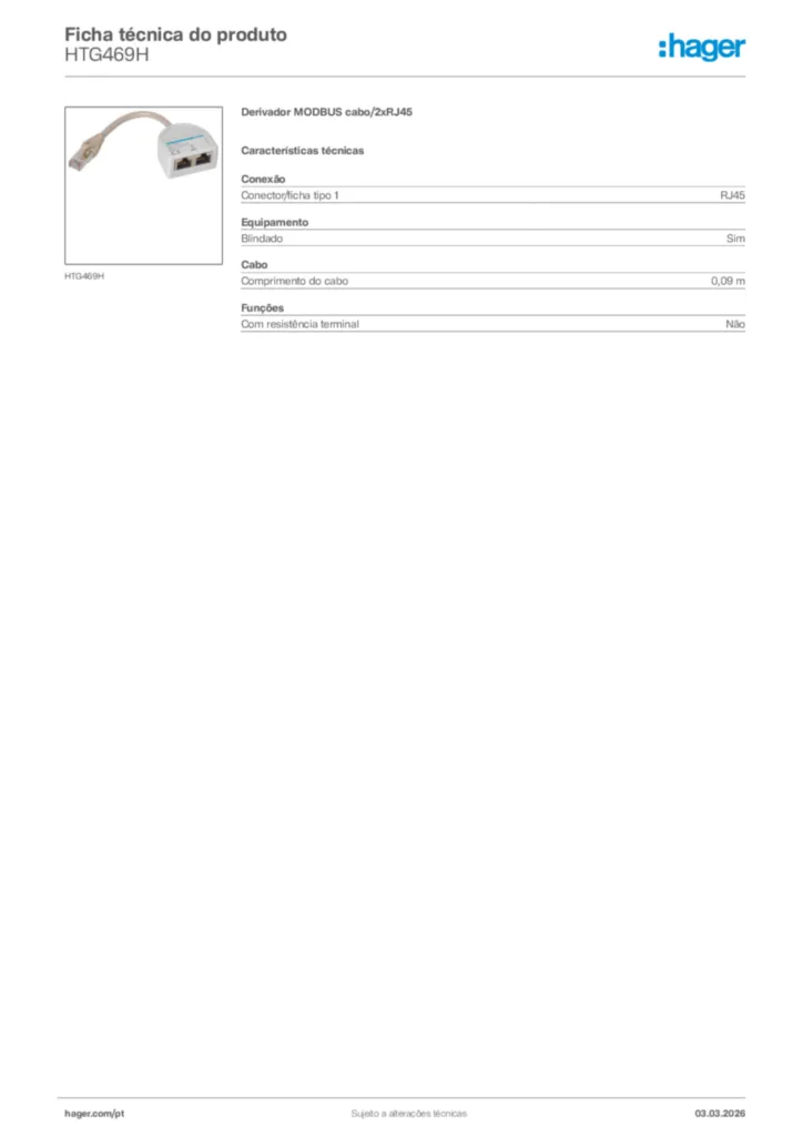 Imagem Hager Ficha técnica do produto HTG469H | Hager Portugal