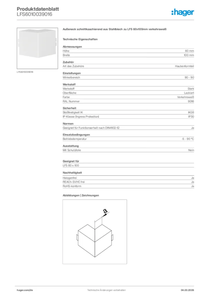Bild Hager Produktdatenblatt LFS6010039016 | Hager Deutschland