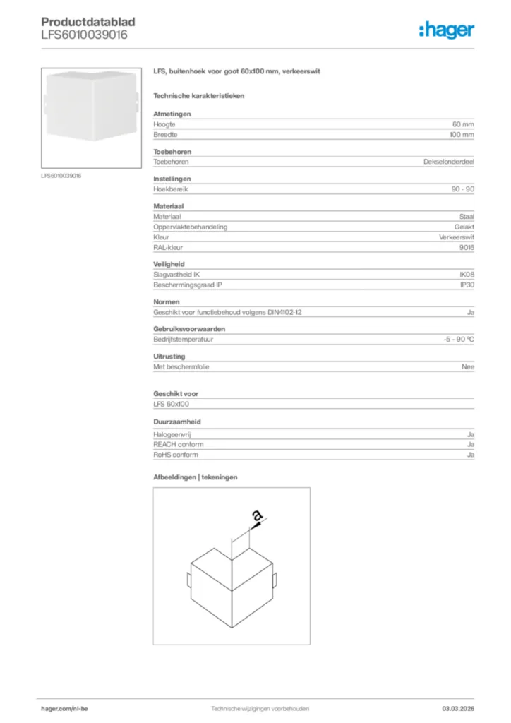 Afbeelding Hager Productdatablad LFS6010039016 | Hager Belgium