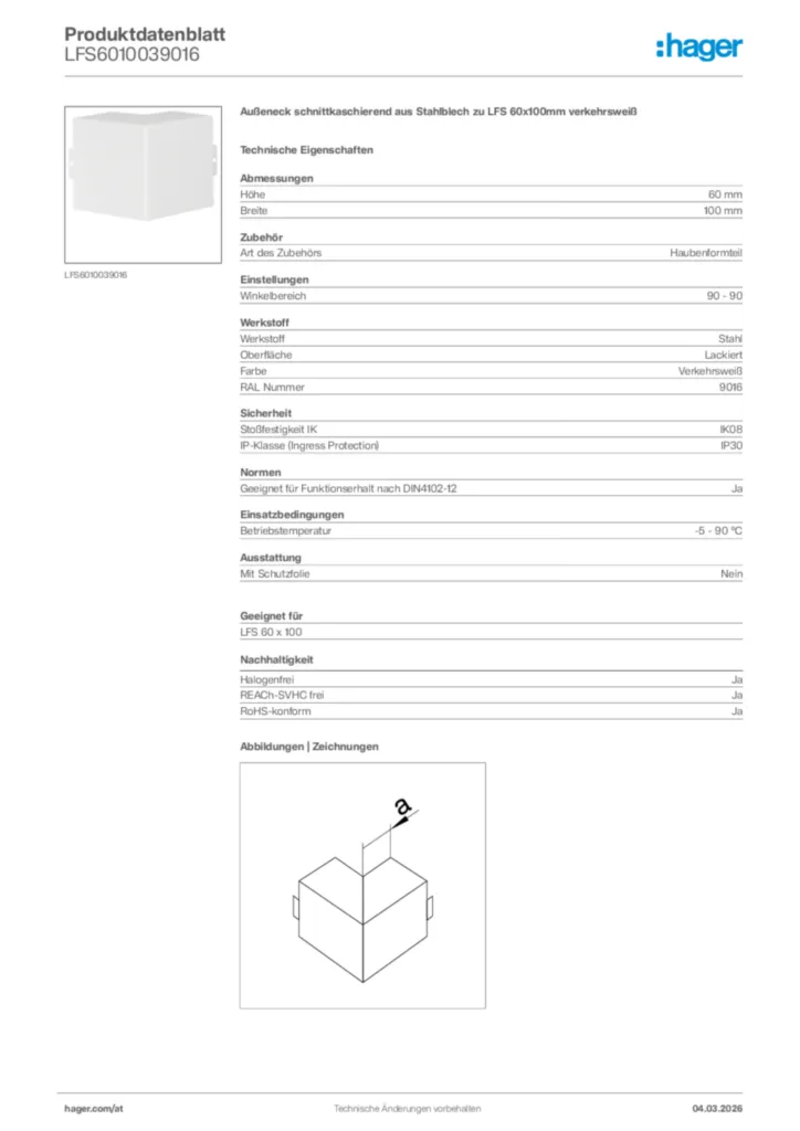 Bild Hager Produktdatenblatt LFS6010039016 | Hager Deutschland