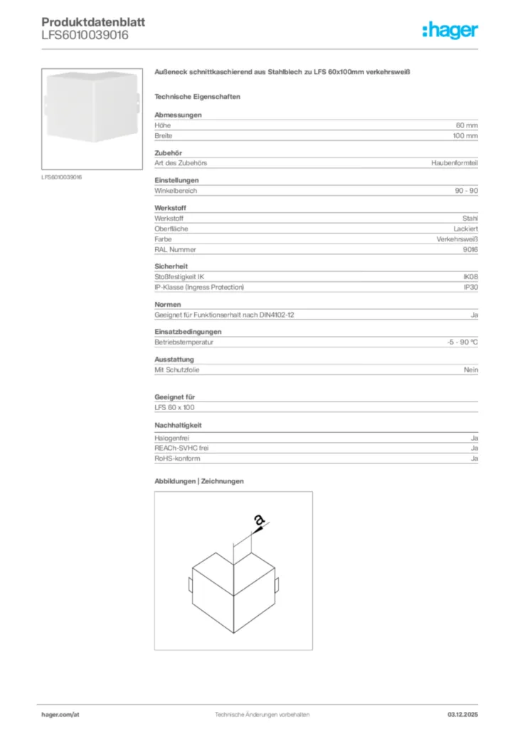 Bild Hager Produktdatenblatt LFS6010039016 | Hager Deutschland