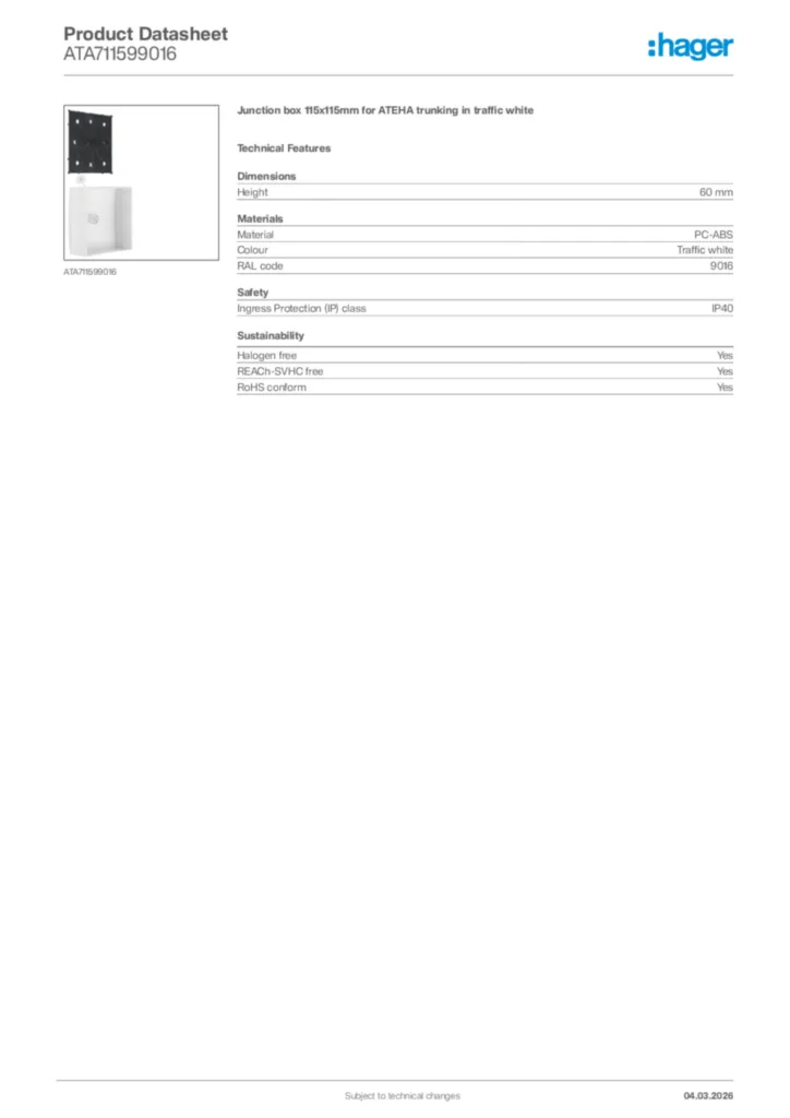 Image Hager Product data sheet ATA711599016  | Hager Africa