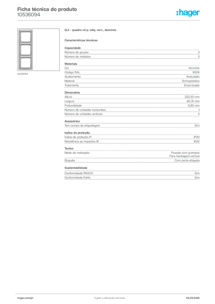 Imagem Hager Ficha técnica do produto 10536094 | Hager Portugal