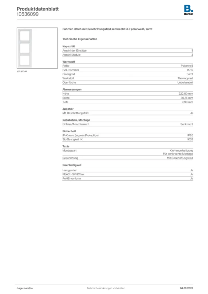 Bild Berker Produktdatenblatt 10536099 | Hager Deutschland