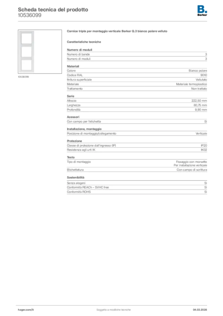 Immagine Berker Scheda tecnica del prodotto 10536099 | Hager Italia
